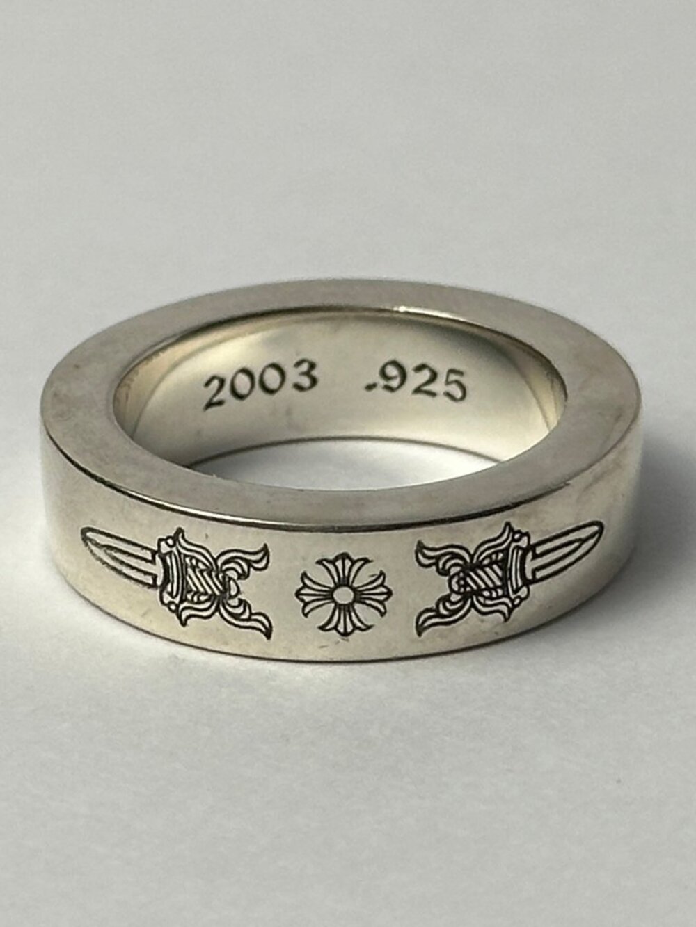 Gothic Silver Double Sword with Cross Ring Size 7